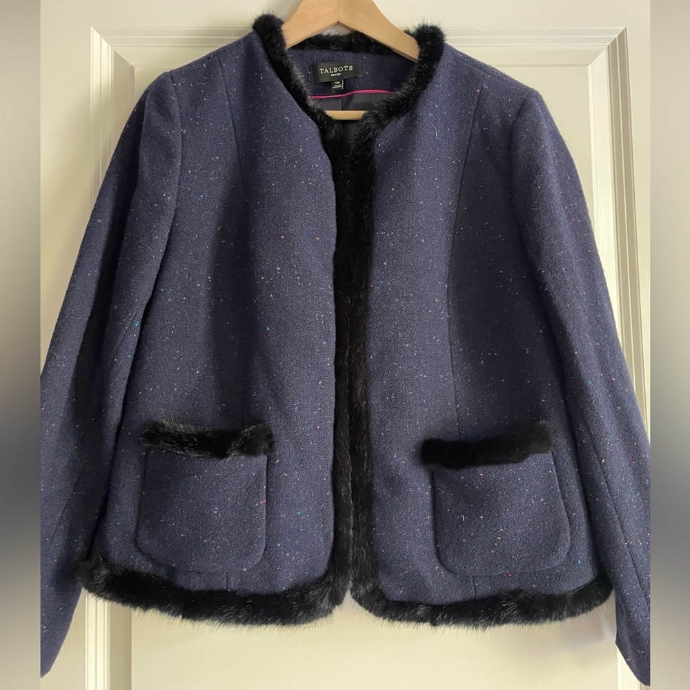 Talbots Wool Blend Blazer with Faux Fur Trim